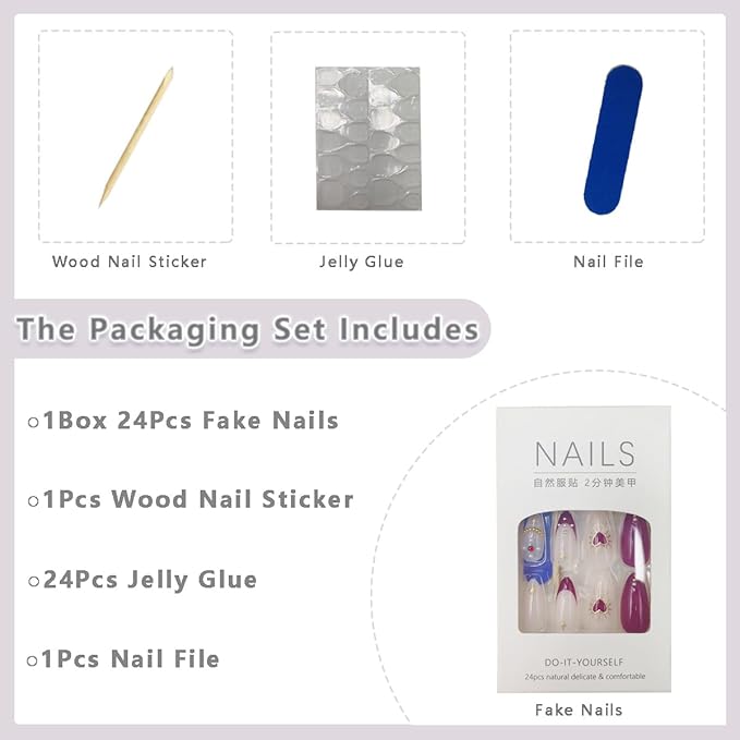 24Pcs Red French Tip Press on Nails Medium Almond Fake Nails with Pearl Star Rhinestones Charm Design 3D Gold Ripple False Nails Red Heart Glue on Nails Reusable Artificial Stick on Nails for Women