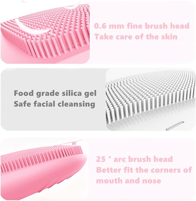 MEGAN Facial Cleansing Brush,USB Rechargeble Electric Silicone Face Scrubber,IPX7 Waterproof Sonic Facial Massager, 3 in 1 face Brush for Deep Cleanning, Blackhead Remover, Exfoliating.（Pink）