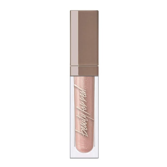 Beauty For Real Lip Gloss + Shine, Starlust - Champagne Pink Metallic - Non-Sticky Plumping & Hydrating Gloss - Light & Mirror In Cap - Contains Marine Collagen - 0.15 fl oz