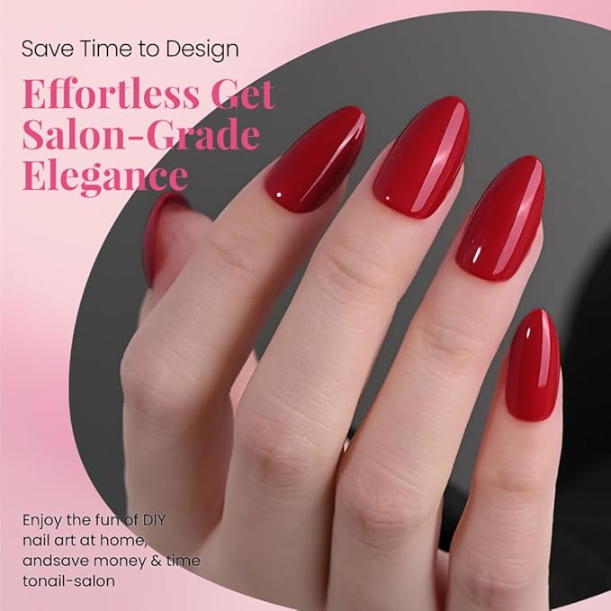 evpct Glossy Press on Nails Short Almond Short for Women, Ruby Red Fake Nail with Glue Salon Quality Reusable Stick on Nails In 15 Sizes 30Pcs Full Cover False Nail Soft Gel Set Kit for Gift, 14