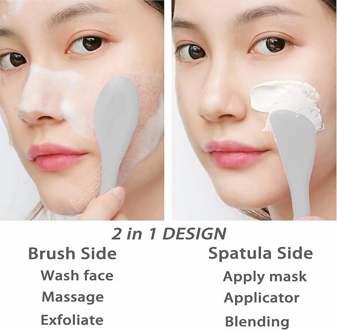 Pore Scrubber, Double-End Silicone Face Mask Brush Silicone Face Scrubber, 2Pcs Soft Mask Applicator Tool for Facial Mud,Facial Cleansing Brushes for Makeup Skincare Removal, Grey and Purple