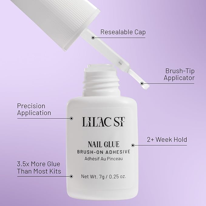 Lilac St - Press On Nails, Seeing Stars (30 Nails, 15 Sizes) - Medium, Almond, Glossy, Opaque - Brush-On Nail Glue, Nail File, Cuticle Stick, Prep Pad - Reusable - Cruelty Free, Vegan, Women Founded