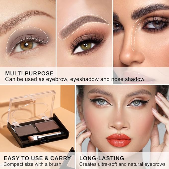 Light Dark Brown Eye Brow Powder Kit for Women, Medium Coffee Eyebrow Powder Palette with Brush,Brow Color Filler Get Full Defined Natural Brows, Highlight Contour sombra para cejas, Vegan