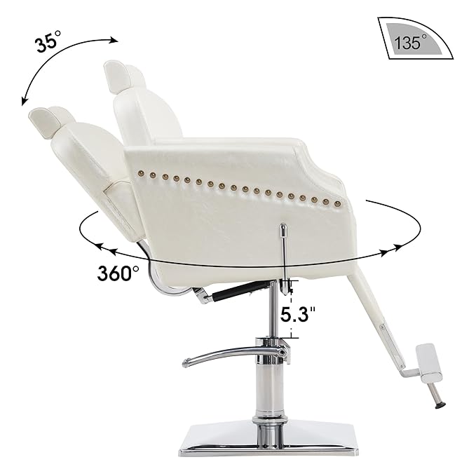 BarberPub Classic Recliner Leathern Barber Chair Antique Heavy Duty Hair Spa Salon Styling Beauty Equipment 3125(Champagne)