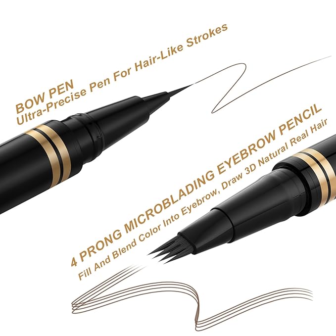 Eyebrow Pen Makeup Kit, with 4 Tip Waterproof Microblading Eyebrow Pencil, Eyeliner, Eyebrow Pomade and Dual-ended Eyebrow Brush, Brow Pencil Eyebrow Kit for Natural Looking - Dark Brown