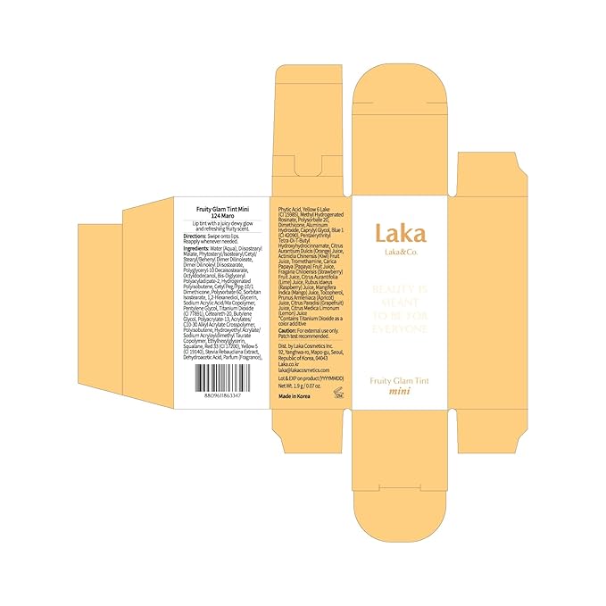 Laka Fruity Glam Lip Tint Mini, Glowing Lip Stain with Wide Color Spectrum, Hydrating & Lightweight Texture, Long-Lasting Bold Stain, Non-Sticky, Vegan, K-Beauty (#124 Maro)