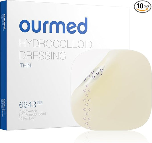 Hydrocolloid Bandages Large 4" x 4", 10 Pack Wound Dressing with Self-Adhesive, Fast Healing Patch for Bed Sore, Burn, Blister, Acne Care, Superficial Wound