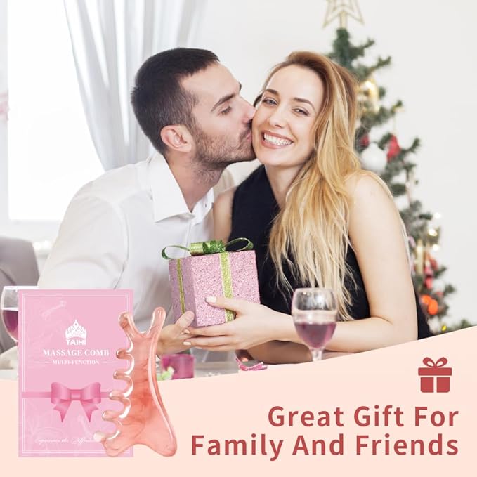 4-in-1 Massage Comb Pink Gua Sha Facial Tools Head Massage Combs Neck Body Face Eye Massager Tool for Body Tension Relief Promote Lymphatic Circulation Gifts for Women Men