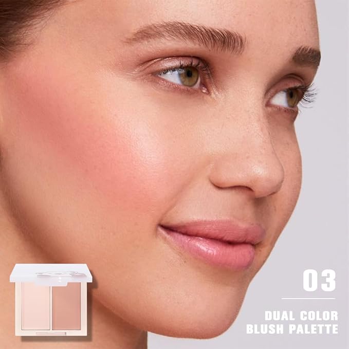 Dual Matte Powder Blush Palette – Nude Beige & Light Brown – Matte Natural Blush for Women, Buildable & Long Lasting Face Blush Makeup, Lightweight Vegan Cheek Blush for All Skin Tones 03#