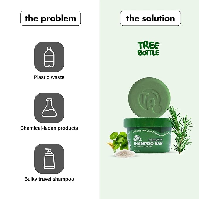 Tree Bottle Rice Water + Rosemary Shampoo Bar for Volumizing & Fuller Hair with Centella Asiatica Extract - Shampoo for Women and Men - Free of Parabens & Sulfates - Made in USA - 4.5oz