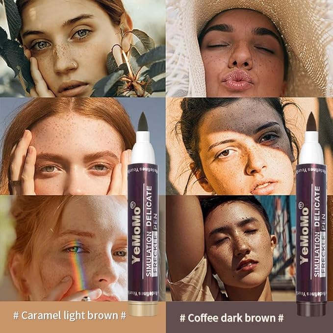 Freckle Pen, Waterproof Makeup Marker, Caramel Light Brown and Coffee Dark Brown, Long-Lasting Simulation Freckle Makeup (Light Brown)