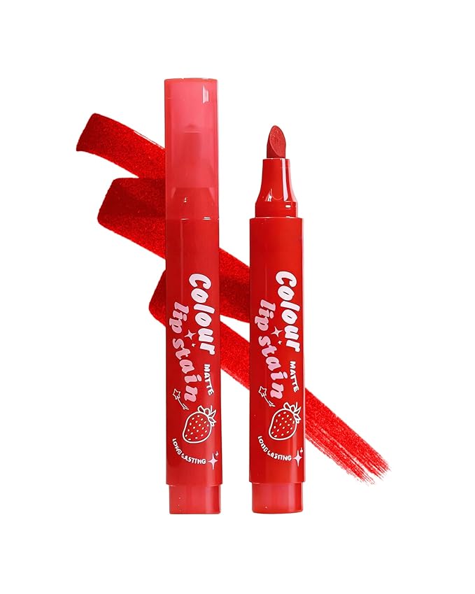 Lip Tint Stain Pen, Red Waterproof Long Lasting Matte Lip Liner Stain Pencil, High-Pigmented Quick Dry Liquid Lipstick, Non Sticky Cup Smudgeproof Lip Tint Gloss, Christmas Makeup Gift for Women-01