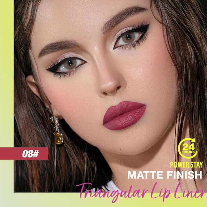 evpct Plum Red Triangle Lip Liner Pencil Stick for Women, Retractable Lips Liner Pen Triangle Tip for Sculpting & Filling & Plumping, Longwear Lipliners Pencil, Vegan Cruelty Free Lip Filler Plumper