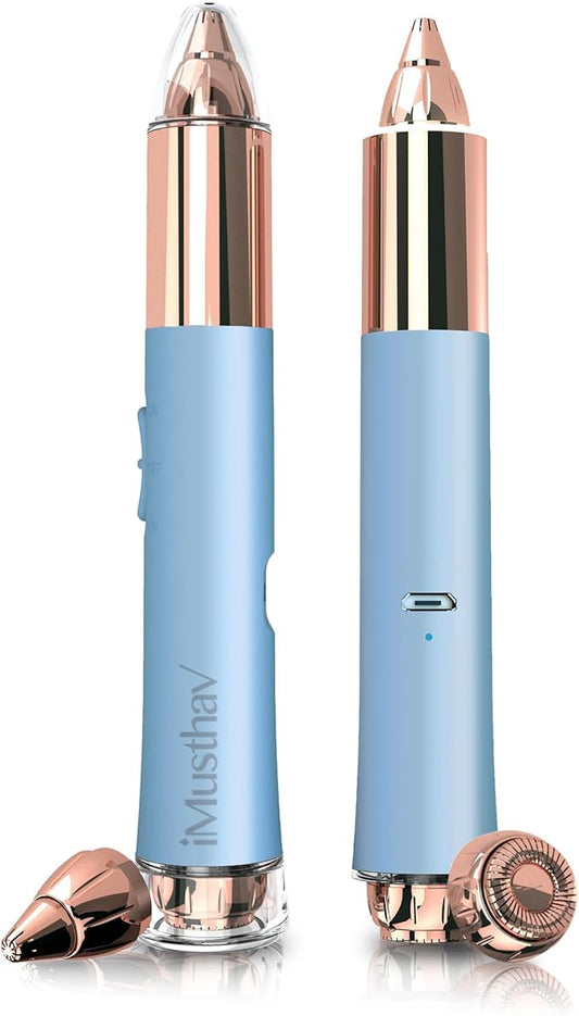 2 in 1 Flawless Eyebrow and Facial Hair Remover for Women Painless Electric Razor Epilator Trimmer Shaver with 18K Gold-Plated, USB Rechargeable, 360° LED for Eyebrow and Face Hair Removal