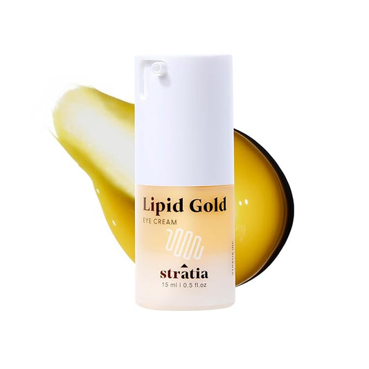 Stratia Lipid Gold Eye Cream Moisturizer & Anti-Aging Skin Care for Dark Circles, Fine Lines, Wrinkles, & Under Eye Brightener, 0.5 fl. oz