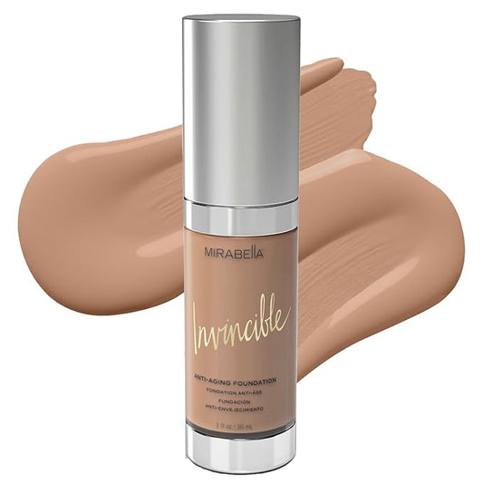 MIRABELLA - Invincible for All HD Liquid Foundation, Moisturizing Face Products for All Skin Types, Full-Coverage Lightweight Foundation Makeup, Moisturizing & Hydrating Beauty Care, Dark V