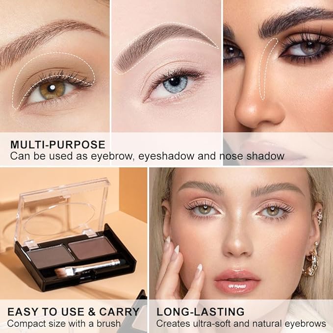 Eyebrow Powder Medium Brown Light Gray Kit,Eye Brow Powder for Women with Double-ended Eyebrow Brush,Long-Lasting Waterproof Two Colors Brow Filler Get Full Defined Natural Brows,Powder Eyebrow Makeup