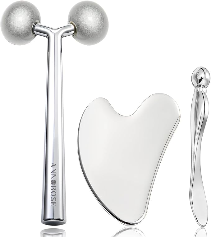 Annarose Face Roller Massager Skin & Gua Sha Facial Tools Stainless Steel, Facial Massage Skin Carefor Face Neck Body, Reduce Puffiness Remove Wrinkles, Valentines Gift for Women