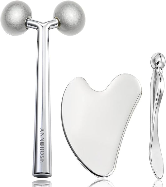 Annarose Face Roller Massager Skin & Gua Sha Facial Tools Stainless Steel, Facial Massage Skin Carefor Face Neck Body, Reduce Puffiness Remove Wrinkles, Valentines Gift for Women