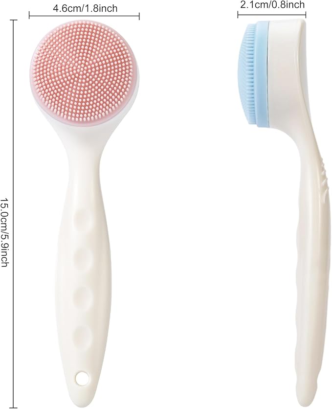 2 Pack Silicone Face Scrubber Exfoliating Brush, Manual Handheld Facial Cleansing Brush Blackhead Scrubber, Soft Bristles Waterproof for Face Skincare (Round-Blue Head+Pink Head)