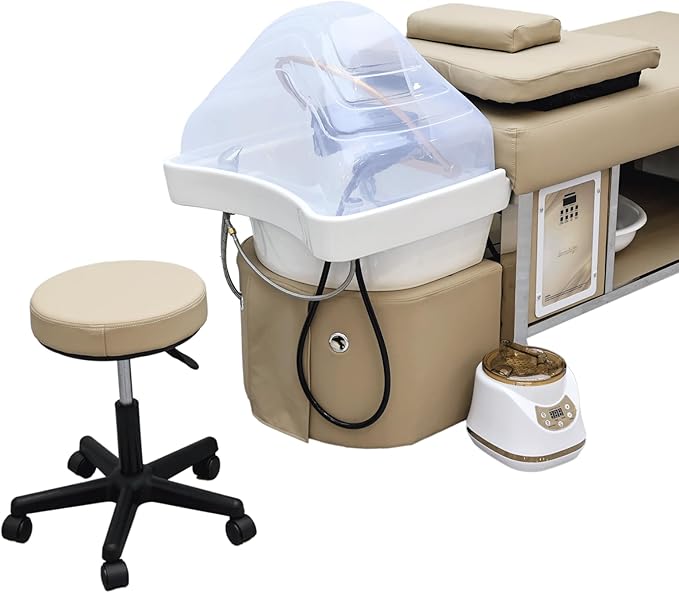 TATARTIST Head Spa Bed Head Care Shampoo Bed Head Spa Equipment Shampoo Backwash Unit with Cover Pillow Hair Salon Massage Table (Khaki)