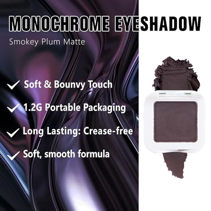 Kaely Pressed Single Eyeshadow Makeup, Smokey Plum Matte Highly Pigmented Monochrome Eye Shadow Palette, Waterproof Neutral Powde Mini Eyeshadow, sombras para ojos, Lightweight Blendable, 15