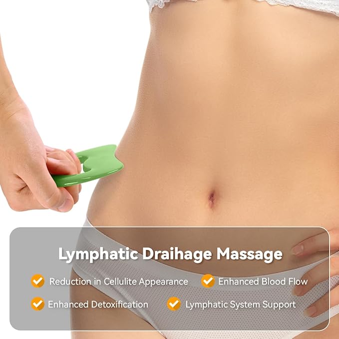 Body Gua Sha Tool Cellulite Guasha Tool for Body Body Massage Tools (Natural Resin) Lymphatic Drainage Tool Guasha Tool for Face，Back, Legs, Women's Body Shaping Tools (Green)