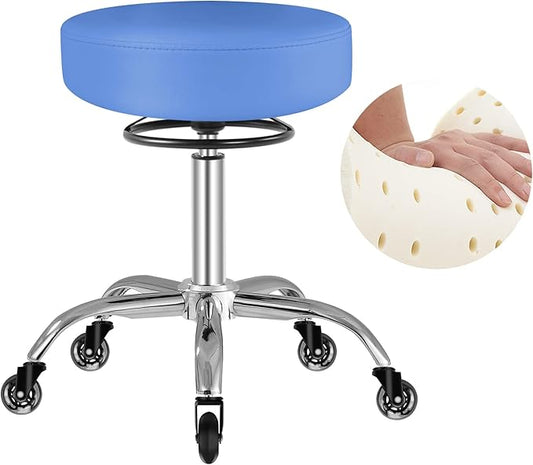 Rolling Stool with Wheels 400lbs Weight Capacity,Heavy Duty Lash Chair Adjustable for Tatoo Lab Massage Salon Spa Drafting Nail Teach,360 Swivel,Leather,Thick Seat Padding (Blue)