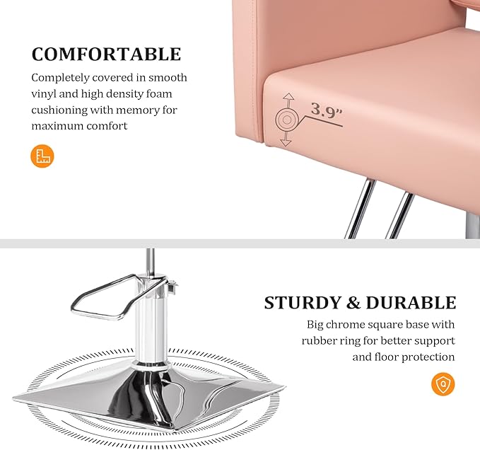 Salon Chair for Hair Stylist Wide Seat, Hydraulic Barber Chair with Aluminium Alloy Footrest, Pink Hair Salon Chair Styling Heavy Duty, Beauty Spa Cosmetology Hairdressing Equipment