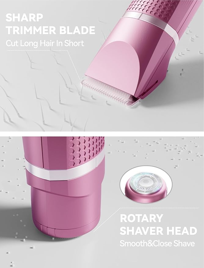 3-in-1 Electric Razor for Women - Waterproof Bikini Trimmer,Rechargeable Electric Shaver for Lady,Pubic Hair Trimmer Women,Personal Trimmer Groomer for Body Hair (Rose Red, RR-1)
