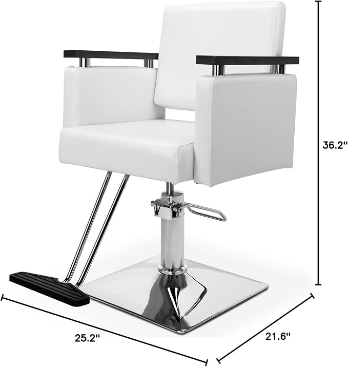 OmySalon Hydraulic Hair Salon Chair White for Stylist, Barber Chairs for Barbershop Heavy Duty, Modern Styling Hairdressing Chair, Beauty Spa Braiding Equipment