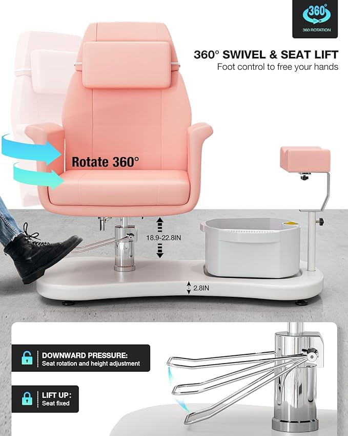VARONXE Pedicure Chair for Nail Tech No Plumbing, Portable Pedicure Station for Foot Spa w/Pedicure Stand and Massage Foot Bath, Professional Gel Jelly Pedicure Chairs, Pink