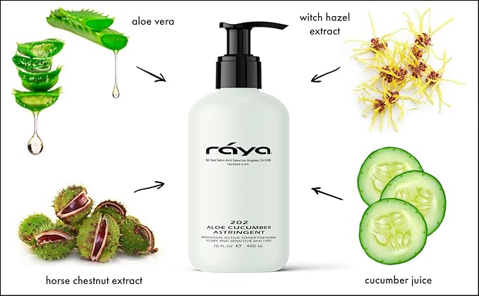 RAYA Aloe Cucumber Astringent 16 oz (202) | Gentle Pore Tightening and Smoothing Facial Toner for Dry and Sensitive Skin | Helps Refine, Cool, and Sooth | Smooths Complexion When Used Before Make-Up