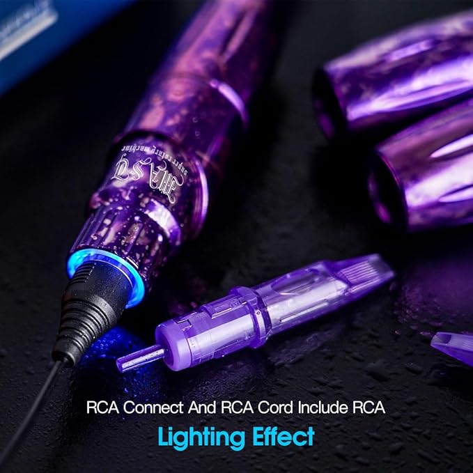 Mast Tour Tattoo Pen Kit, Rotary Tattoo Machine Gun Kit with Halo II Tattoo Power Supply & Pro Cartridges Needles Kit, Safe Certificated Tripe Black Tattoo Ink (Cord - Pink)