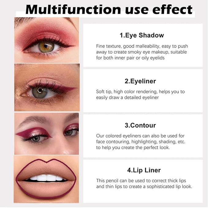 evpct 3Pcs Red & Ruby Red & Wine Red Gel Glitter Eyeliner Pencils Set for Women Waterproof Smudge Proof lapiz de ojos delineador de ojos contra el agua Eye Liner Makeup 14 17 18