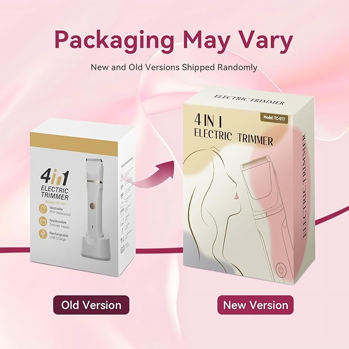 Electric Bikini Trimmer for Women - 4 in 1 Electric Razors for Women, Waterproof Pubic Hair Trimmers and Facial Hair Remover, Replaceable Shaver & Nose Hair Trimmer, Rechargeable Women's Grooming Kit