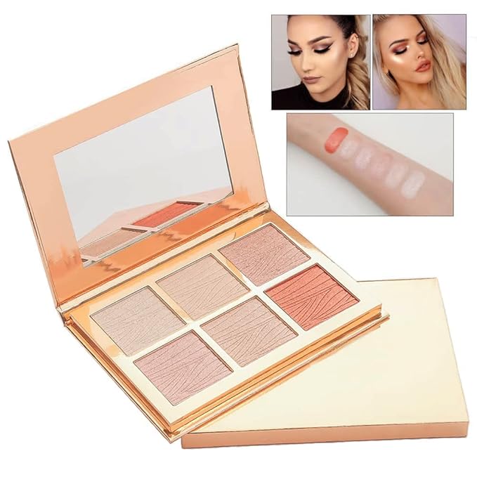 6 Colors Highlighter Makeup Face Palette, Shiny Glow