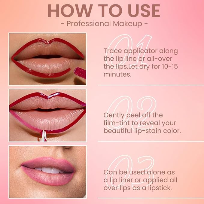 Matte Lip Gloss Stain-Peel Off Lip Liner Tattoo, Delicate Pink Peel-Off Lip Tint，Long Lasting Peel Off Lip Stain, Waterproof Transfer-proof Lip Mask Lip Liner Peel Off Lip Gloss,Stayn Lip Makeup.00#