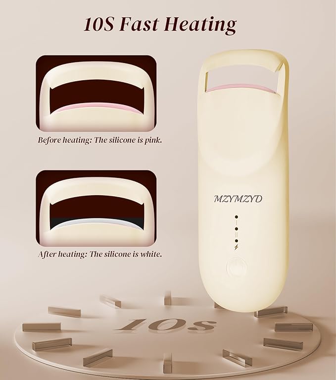 Heated Eyelash Curler, Eyelash Curlers with 10S Quick Heat-Up, 2 Temp Settings, 3S Styling & 24H Long-Lasting Natural Curl, Type-C Recharge, Mini Electric Eyelash Curler for Travel - Apricot