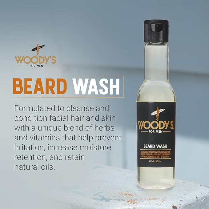 Woody's Energizing Beard Wash for Men, Cleanses and Conditions Skin and Facial Hair, For All Skin Types, 6.3 fl oz