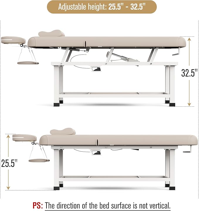 pouseayar Heavy Duty Electric Stationary Massage Table with Backrest Adjustable and Storage Space for Treatment/Medical Spa/Facial/Beauty/Massage Bed and More - 30 x 75 - Beige Gray