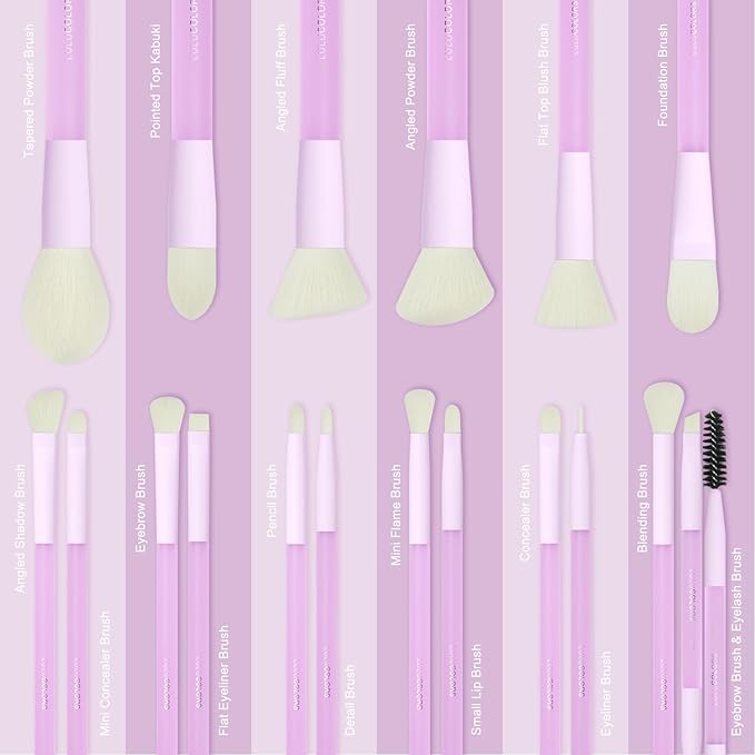 18-Piece Light Purple Professional Makeup Brush Set – Translucent Rubberized Handles, Soft Synthetic Bristles for Face & Eye Makeup–Includes Travel Bag & Sponges, Complete Brush Collection
