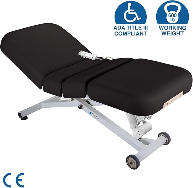 EarthLite Ellora Electric Lift Salon Massage Table, Manual Tilt, Made in USA, 32" x 73", Black