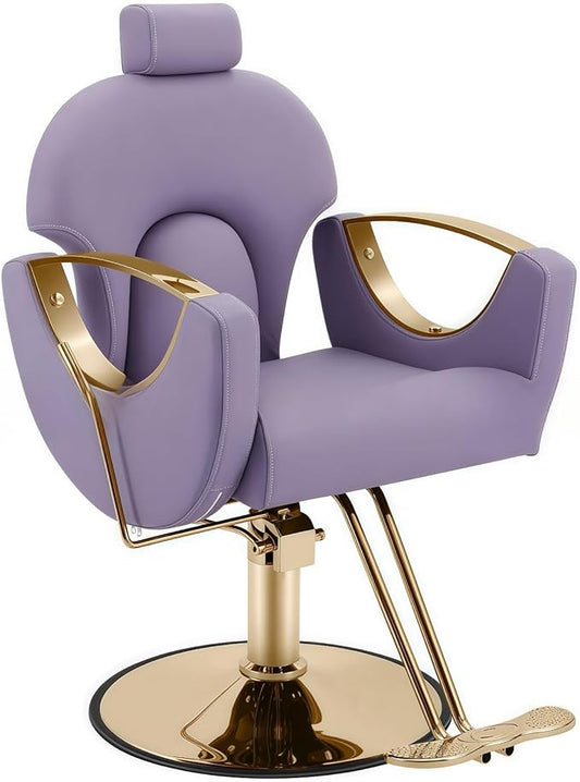 Barber Chair, Salon Chair for Hair Stylist, Height Adjustable Hydraulic Hair Reclining Salon Chair, 360 Degrees Rotation,Purple