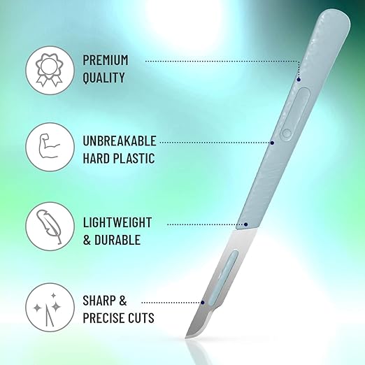 Disposable #15 Scalpel Blades, Sterile Pack of 20 Dermaplaning Blades with Plastic Scalpel Handle, Surgical Knife Scalpel for School Science, High Carbon Steel Dermablade Surgical Blades