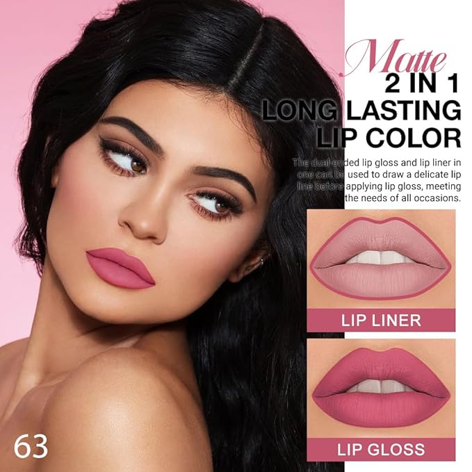 evpct 1Pcs Hot Mauve Matte Lip Liner & Liquid Lipstick Stain Makeup Set for Women, Hot Mauve Lip Liner Stain Long Lasting Waterproof Smudge Proof, Cruelty Free Lip Stick Makeup 24 hours originales, 63