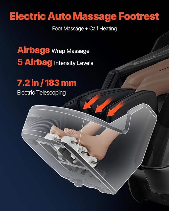 VEVOR 4D+3D Full Body Massage Chair - SL Track, AI Voice Control, Electric Extendable Footrest, Yoga Stretch, TFT Touchscreen, Home Relaxation