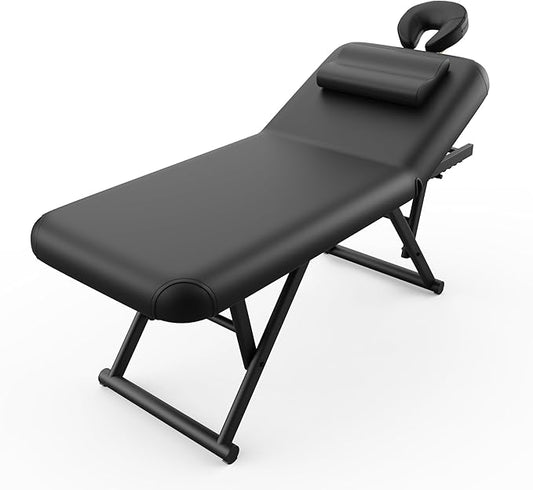 pouseayar Adjustable Massage Table with Face Pillow & Headrest, Sturdy and Solid, Silent and Easy to Adjust - Adjustable Backrest, Black