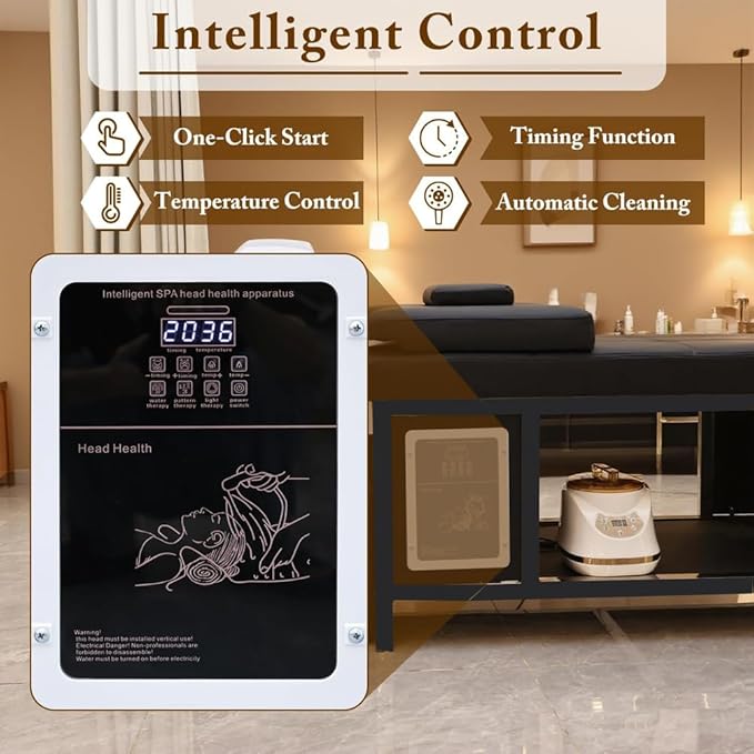 Head Spa Shampoo Bed, Massage Table, Head Spa Equipment with Supports Water Circulation, Fumigation & LED Scalp Care Acrylic Shampoo Bowl for Spa Beauty Salon Barber