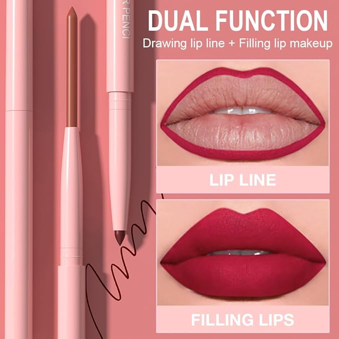 Kaely 12Pcs Retractable Lip Liner Pencils Set for Painting Outline Plump Lips, Mauve Maroon Red Orange Nude Coffee Brown Plum Taupe Creamy Matte Velvet Pigmented Lip Colors Liner Crayon Lipstick Set